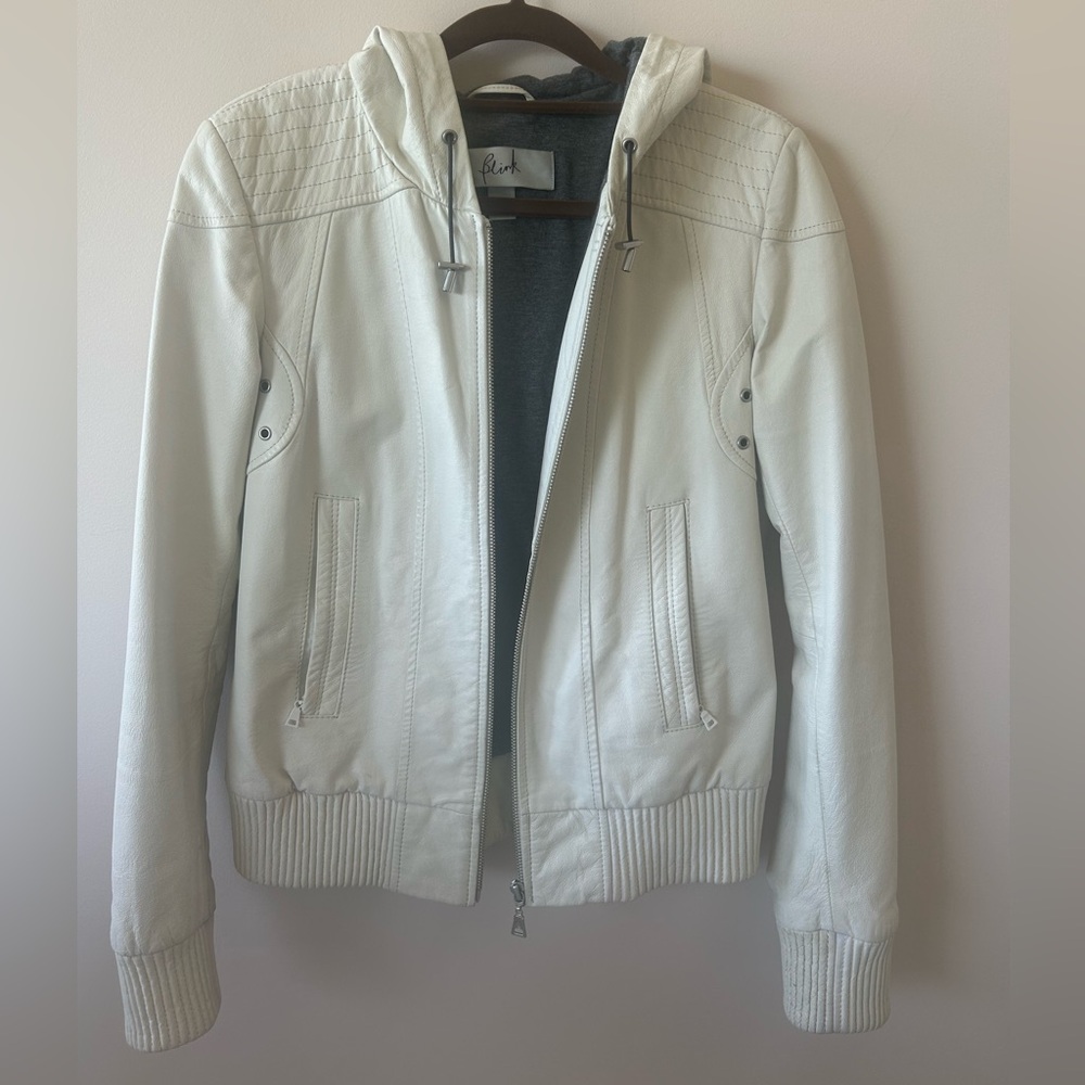 Light Cream leather Hooded Jacket